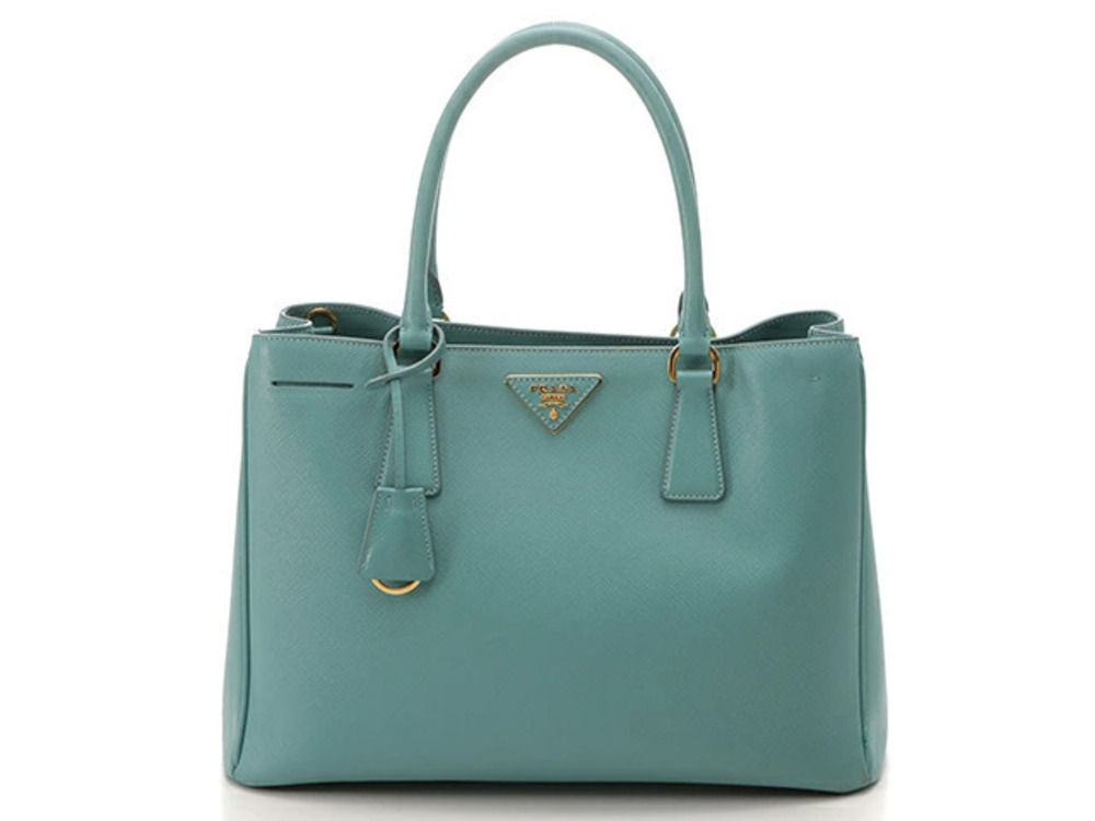 Prada 2way Shoulder Bag Saffiano Tote Blue Calfskin